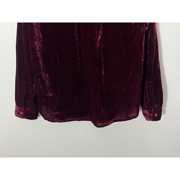 Maeve By Anthropologie Wine Red Button Down Velvet Shirt Size 6 - Picture 9 of 15